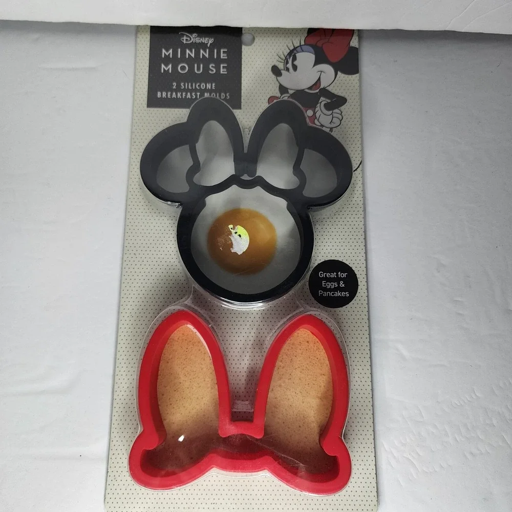 Disney Minnie Mouse 2 Silicone Breakfast Molds Face and Bow Red Black NEW